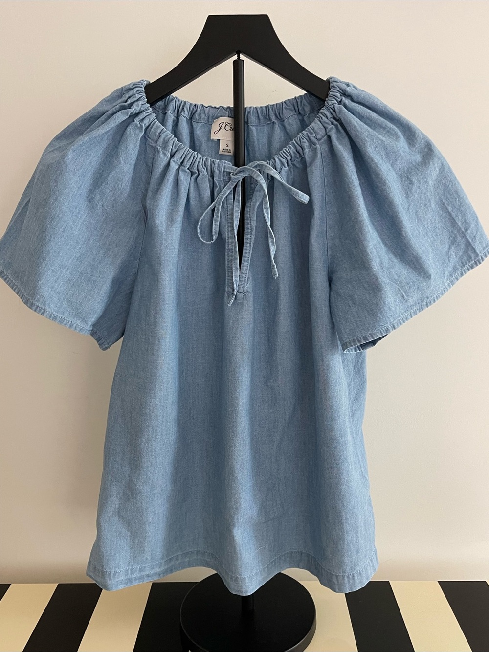 J. Crew Lyocell Denim Light Blue Peasant Top